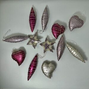 Plum, Purple and Silver Toned Ornament Collection from Paris - 12 Total